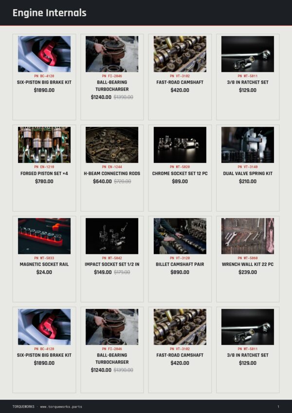 Automotive & Parts — product page, 4 × 4 grid