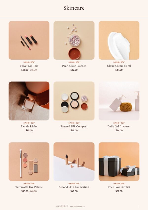 Beauty & Cosmetics — product page, 3 × 3 grid