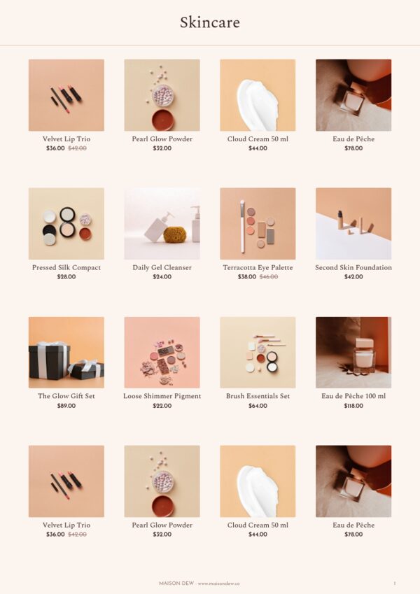 Beauty & Cosmetics — product page, 4 × 4 grid