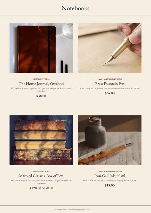 Books & Stationery — product page, 2 × 2 grid