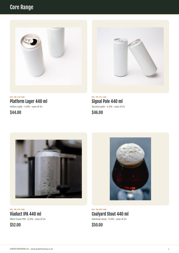 Brewery & Craft Beer — product page, 2 × 2 grid