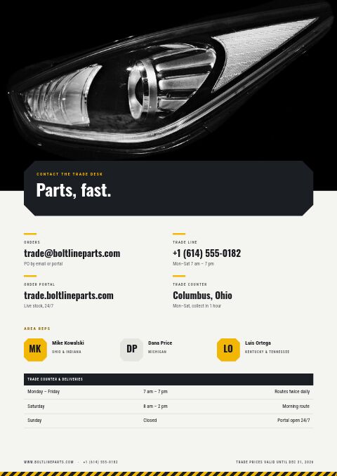 Automotive Parts Catalog — Contact / Info page