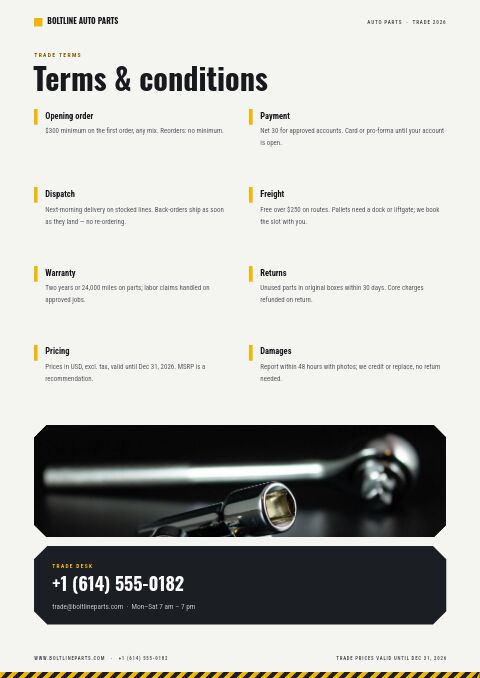 Automotive Parts Catalog — Notes / Terms page