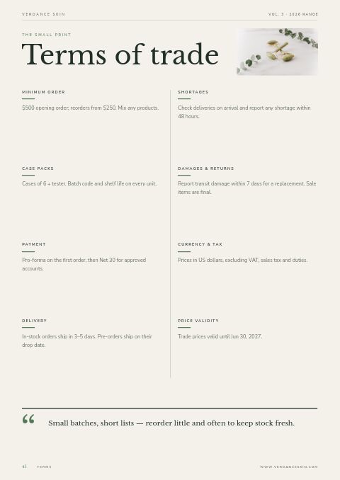 Beauty Catalog — Notes / Terms page