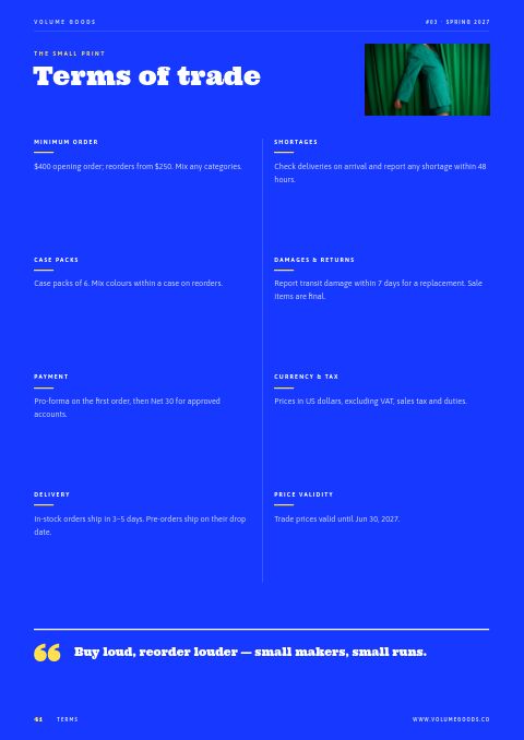 Bold Catalog — Notes / Terms page