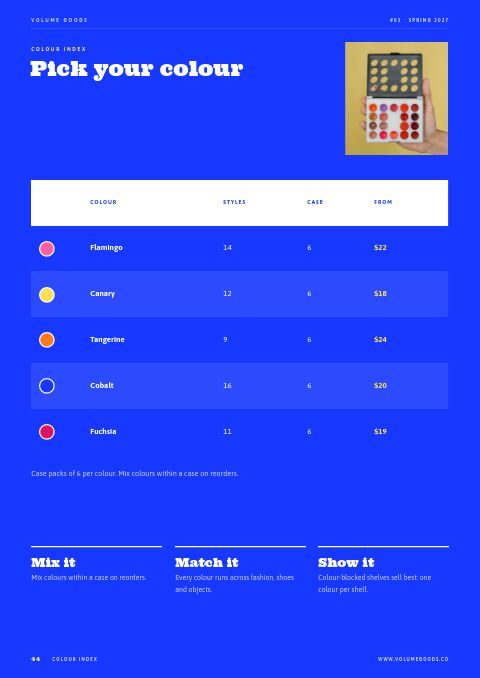 Bold Catalog — Size / Spec Guide page