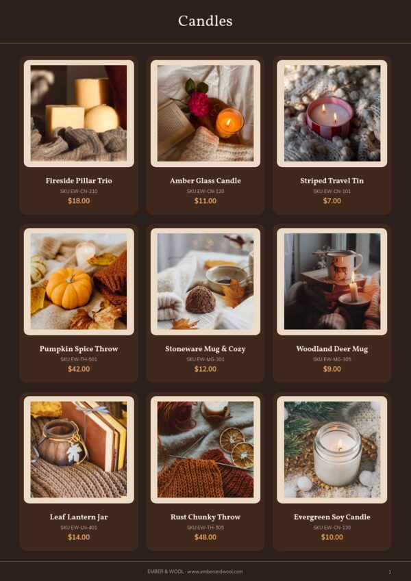 Cozy Season — product page, 3 × 3 grid