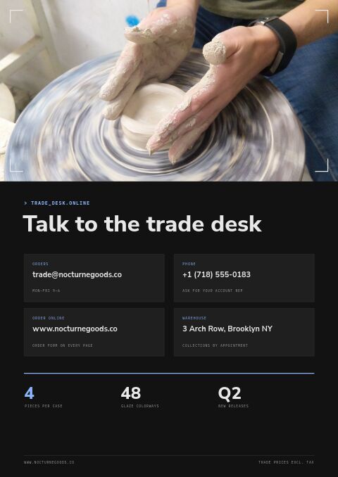 Dark Mode Catalog — Contact / Info page