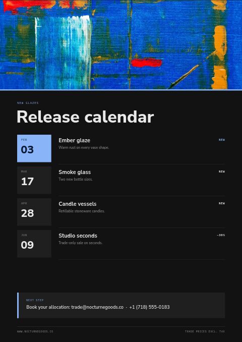 Dark Mode Catalog — Event / Launch page