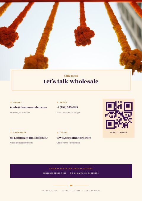 Diwali — Contact / Info page
