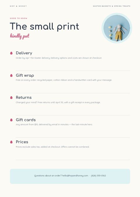 Easter Gift Guide — Notes / Terms page