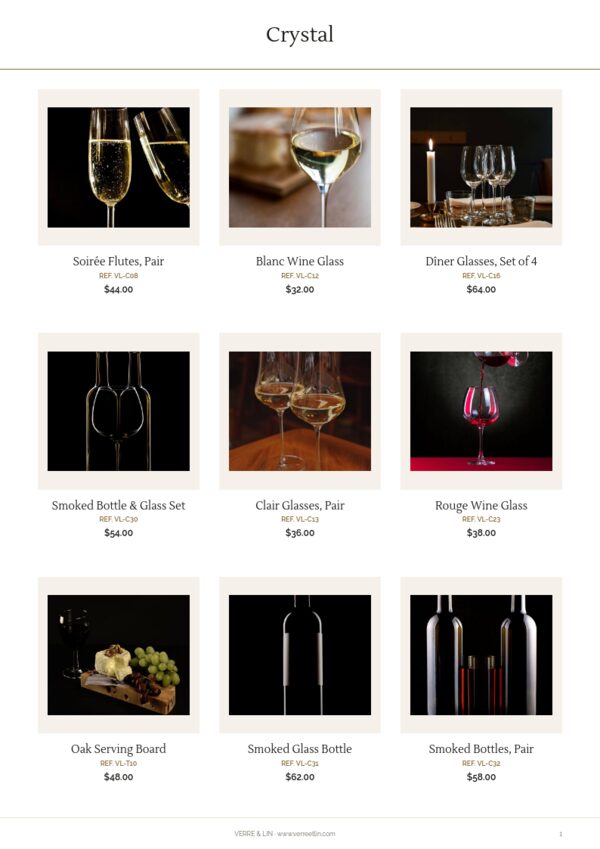 Elegant Catalog — product page, 3 × 3 grid