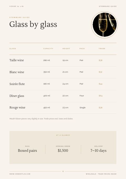Elegant Catalog — Size / Spec Guide page