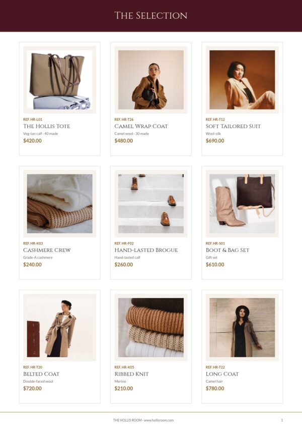 Exclusive Collection — product page, 3 × 3 grid