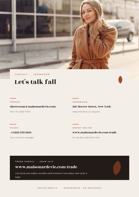 Fall Collection — Contact / Info page