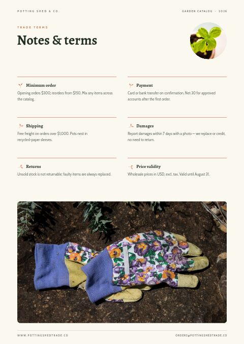 Garden Catalog — Notes / Terms page