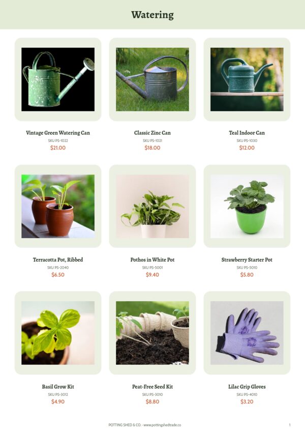 Garden Catalog — product page, 3 × 3 grid