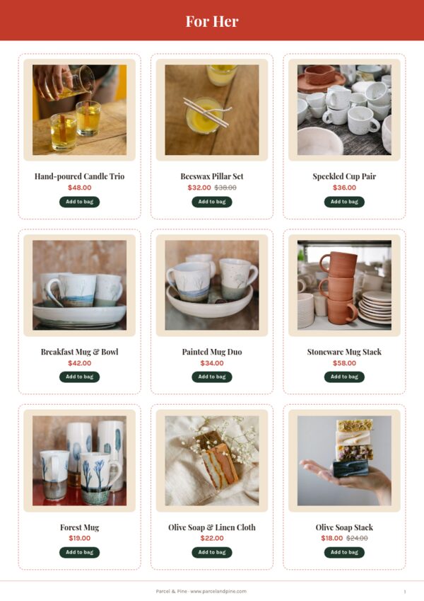 Gift Guide — product page, 3 × 3 grid