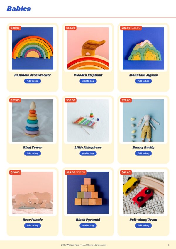 Gifts for Kids — product page, 3 × 3 grid