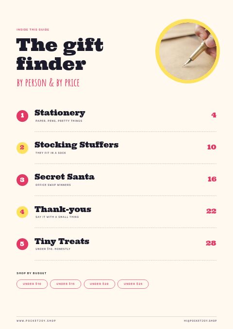 Gifts Under $25 — Contents page