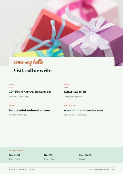 Gifts Under $50 — Contact / Info page