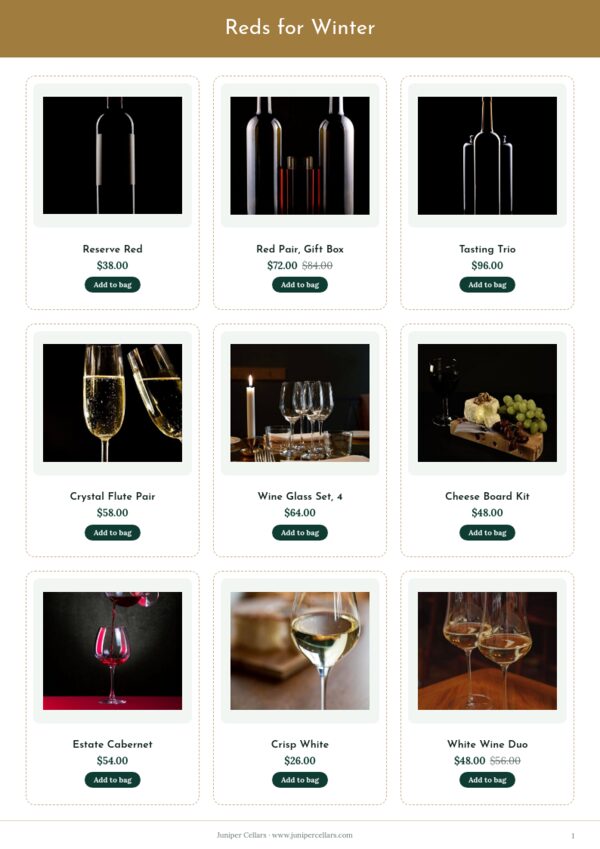 Holiday Gift Guide — product page, 3 × 3 grid