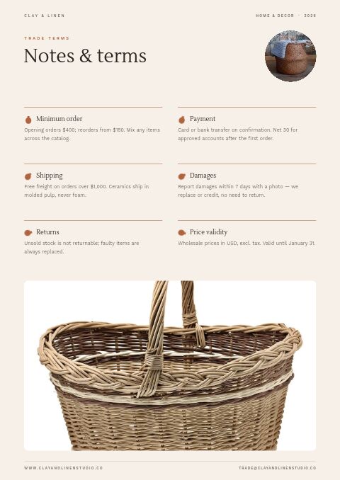 Home & Decor Catalog — Notes / Terms page