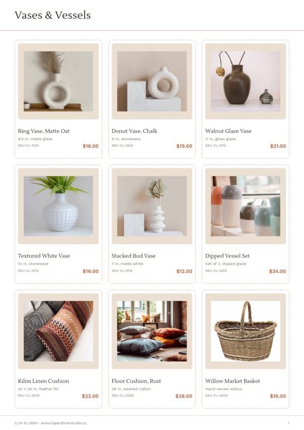 Home & Decor Catalog — product page, 3 × 3 grid