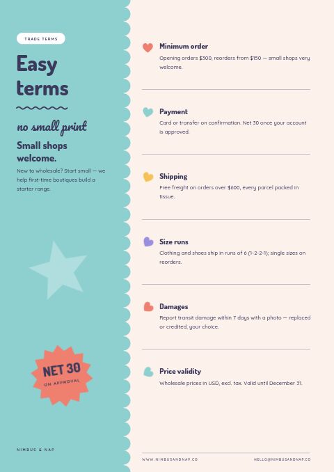 Kids & Baby Catalog — Notes / Terms page