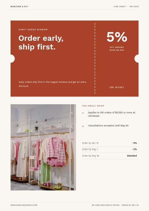 Line Sheet — Promo / Sale page