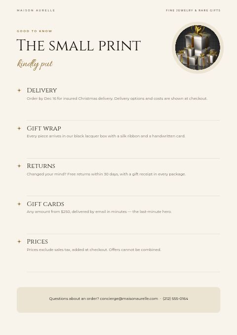 Luxury Gifts — Notes / Terms page