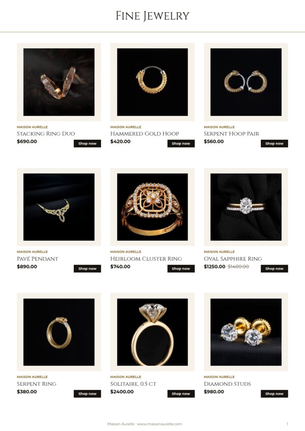 Luxury Gifts — product page, 3 × 3 grid