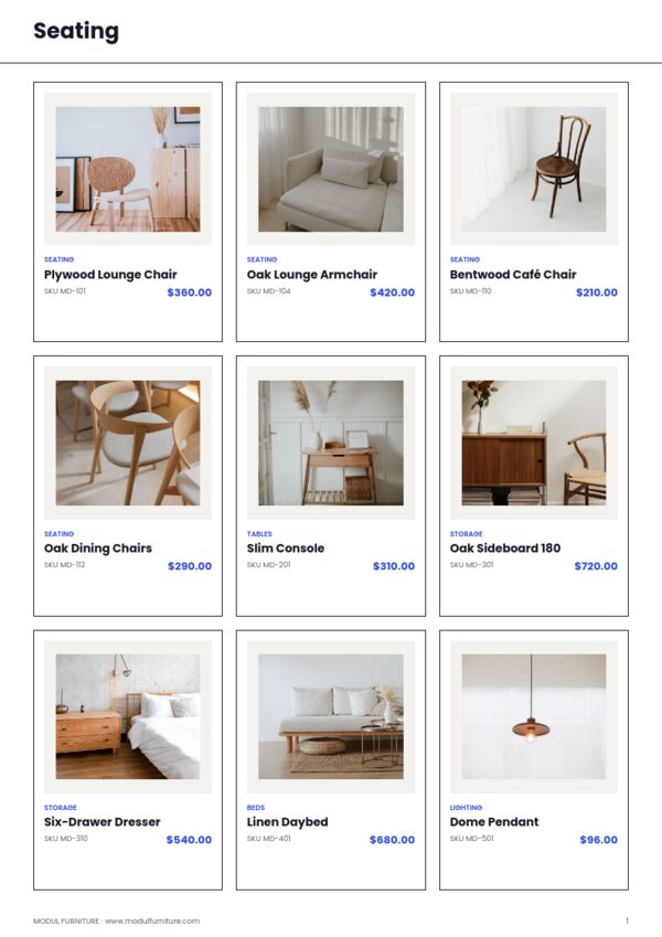 Modern Catalog — product page, 3 × 3 grid