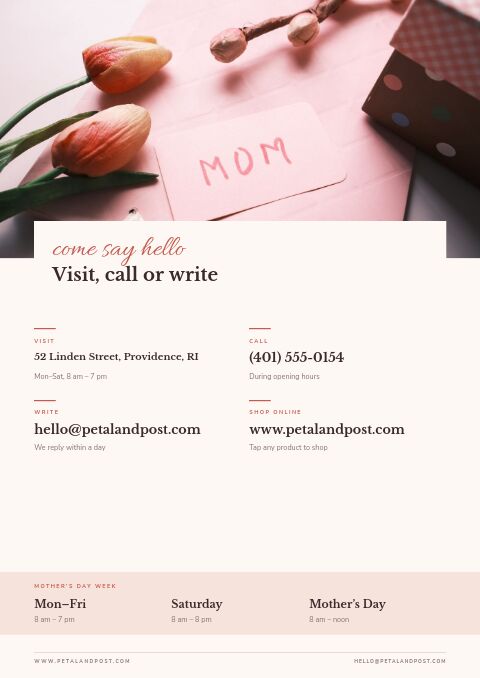 Mother’s Day Gift Guide — Contact / Info page