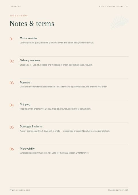 Resort Collection — Notes / Terms page