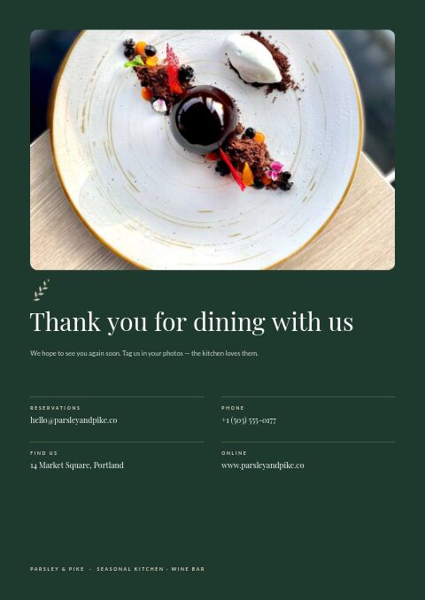 Restaurant Menu — Back Cover page