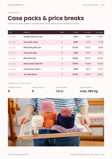 Retailer Catalog — Size / Spec Guide page