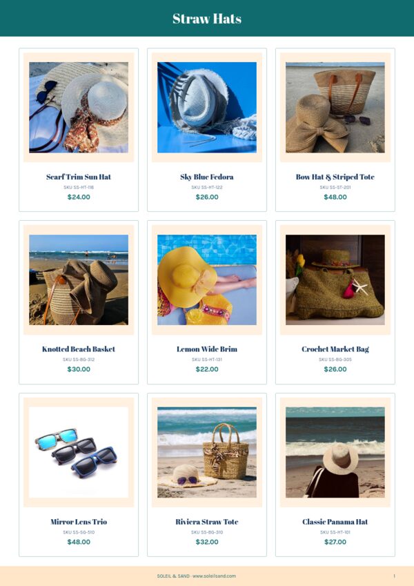 Summer Collection — product page, 3 × 3 grid