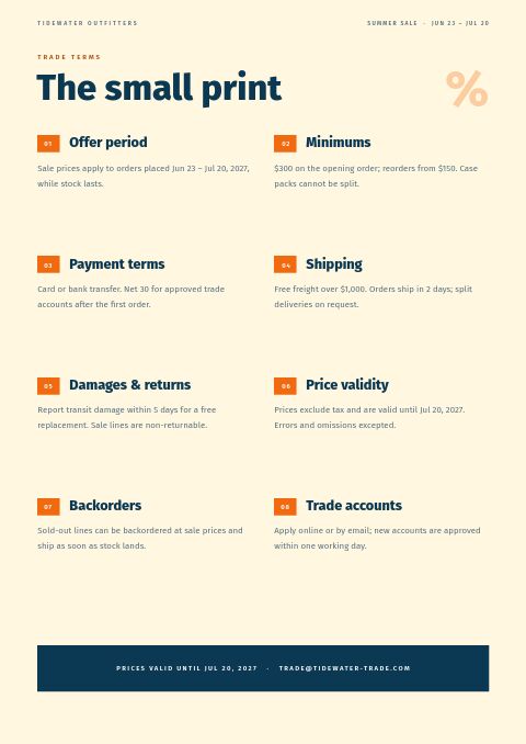 Summer Sale — Notes / Terms page