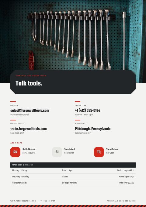 Tools Catalog — Contact / Info page