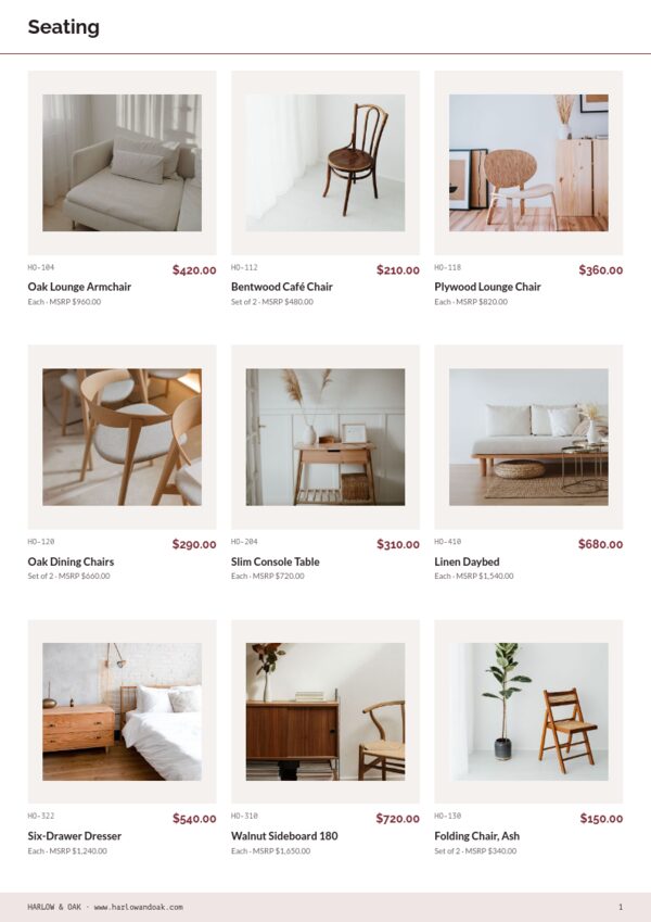 Trade Catalog — product page, 3 × 3 grid