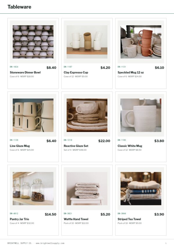 Wholesale Catalog — product page, 3 × 3 grid