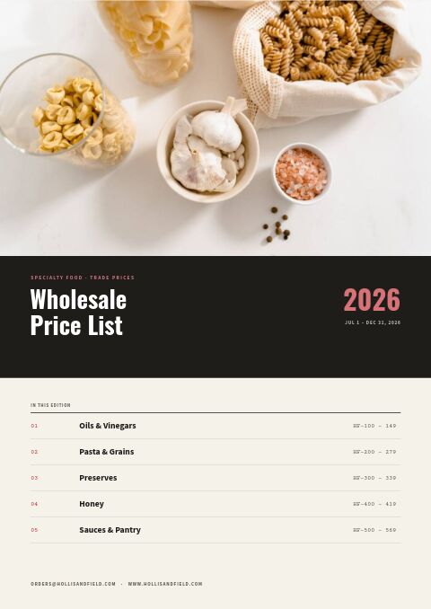 Wholesale Price List — Cover · band page