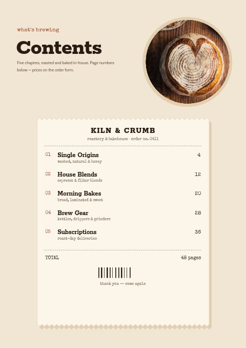 Coffee & Bakery — Contents page