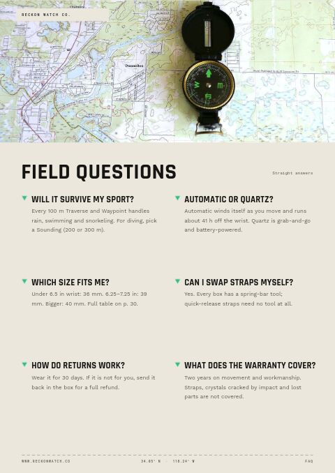 Field & Dive Watches — FAQ page