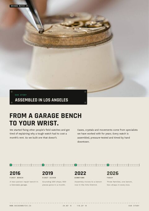 Field & Dive Watches — Brand Story page