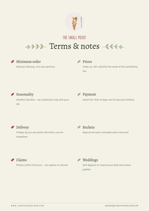 Garden & Floral — Notes / Terms page
