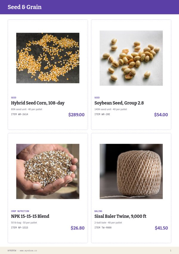 Agricultural Supplies Premium — product page, 2 × 2 grid