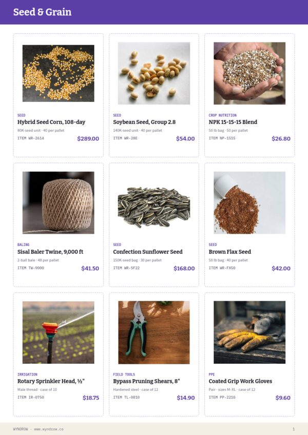Agricultural Supplies Premium — product page, 3 × 3 grid