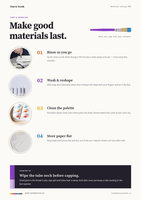 Arts & Crafts Premium — Care Instructions page